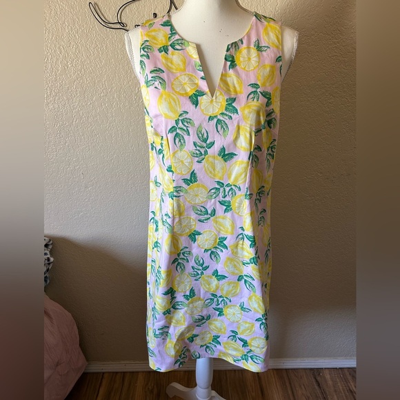 Cynthia Rowley Pink Yellow Lemon Print Shift Dress sz 8 - Picture 1 of 8